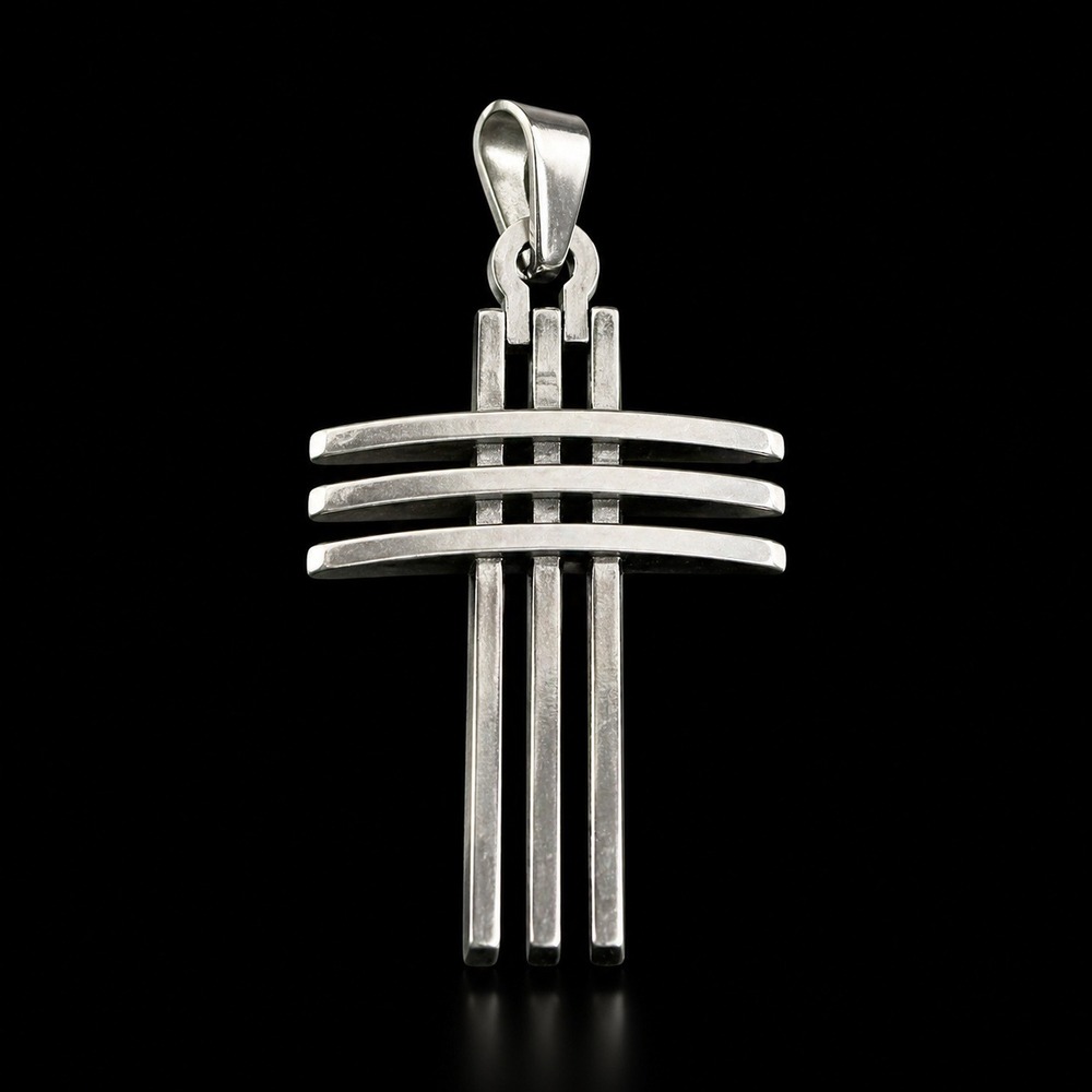 Stainless Steel Cross Pendant Modern Geometric Design Silver Tone Necklace Charm
